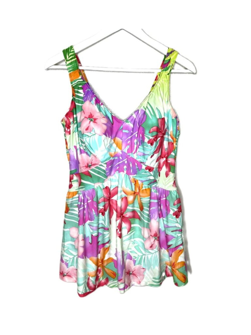 Vintage Retro Maxine of Hollywood Skirted 1-Piece Floral Swimsuit, Pin-up, 16W